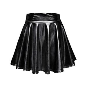 GerRit Skirt Women's Sparkly Short Mini Skirt Low Elastic Waist Suitable Pole Dancing Pleated Skirt-black-s