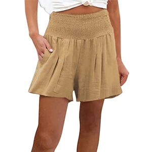 SRTUMEY Womens Summer Casual Shorts Smocked Elastic Waist Comfy Beach Shorts Skirts for Women Shorts Khaki