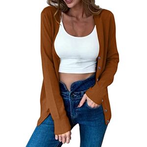 Generic Womens Solid Button Down Long Sleeve Classic V Neck Knit Cardigan Sweater Long Sleeve Shawl Coffee