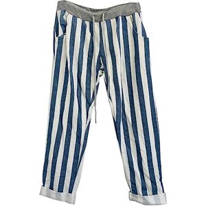 c2pwear Womens Elasticated Waist Turn Up Italian Trousers Side Pocket Drawstring Summer Pants (White Blue Stripe UK 16-18)