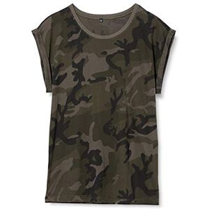 Build Your Brand Women's Ladies Extended Shoulder Camo Tee T Shirt, Dark Camo, XL UK