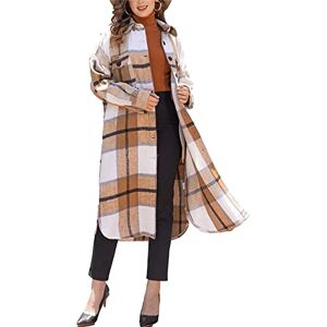 ASKSA Women's Fleece Jacket Shacket Boyfriend Long Sleeve Shirt Fall Winter Baggy Lapel Warm Cardigan Trench Coat with Pockets(Khaki,XL)