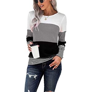 SMENG Spring Jumpers for Women t Shirts for Women UK Long Sleeve Tops Baggy Jumpers Blouse Round Neck Tunic Slim Patchwork Pullover Grey Size uk18-20