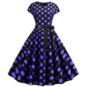 Generic-01 Women's Vintage Cap-Sleeves Dress Polka Dots Prom Swing Cocktail Party Dress Elegant Print Casual Knee-Length Dress, Purple 2, X-Large