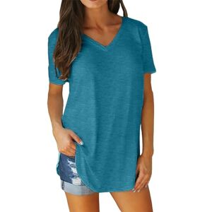 CUTeFiorino Tunics Women's Summer V-Neck Short Sleeves Arched Hem Large Plain Top Work Trousers Ladies Care, sky blue, L