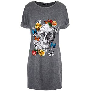 Be Jealous Womens Butterfly Floral Skull Tunic Mini Dress Butterfly Floral Skull T Shirt Dress Charcoal M/L (UK 12/14)