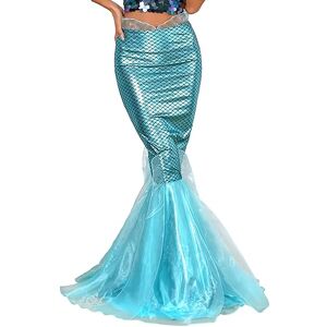 FEESHOW Women Sexy Glitter Shinny Sequined Mermaid Tail Skirt Halloween Cosplay Costume Fancy Dress Blue B 5XL