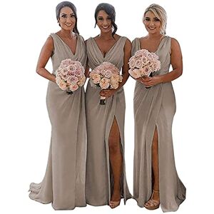 KURFACE Double V Neck Wedding Bridesmaid Dresses Long Maid of Honor Gown Chiffon Formal Evening Gowns for Women Taupe UK22