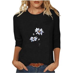 Elegant Summer Tops For Women Uk Summer Tops Women Womens 3/4 Sleeve Tops Cute T Shirts for Women UK Casual Crewneck Summer Cotton Tunic Tops Loose Fit Daisy Graphic Printed Blouse Shirts Ladies Spring Summer Tshirts UK