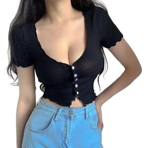 Gyios t shirt T Shirt For Ladies Crop Top Short Sleeve Black Top Women Clothing Summer Tees Female Fashion Femme Top-black-l