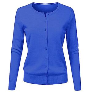 Women Cardigan Size 22 Women Cardigan Knitted Round Neck Long Sleeved Button Sweater Lightweight Ribbed Knitwear Jacket Casual Solid Color Chunky Sweatshirts Blue