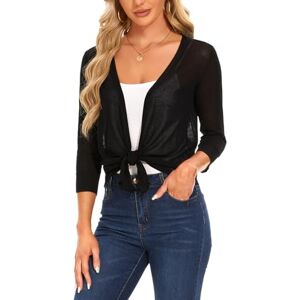 MINTLIMIT Summer Cardigans for Women UK Open Front Linen Sweater 3/4 Sleeve Shrug Bolero (Black XL)