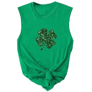 2024 St.Patrick'S Day T Shirt Big Deals Women St. Patricks Day Tank Tops UK Clearance Novelty Funny Graphic Tee Shirt Leprechaun Shamrock Shirts Green O-Neck Sleeveless T Shirt Heart Vest Ladies Tunic Tops Blouse Casual Sweatshirt