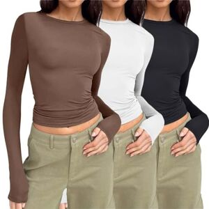 Asiyan Pack Of 3 Slim Fit Tops, Casual Round Neck Long Sleeve Shirt, Women's Basic T-shirt, Crop Top, Tee Shirt, Women's Long Sleeve Shirt, Round Neck Cropped Tee, Women's Casual Shirts Womens Casual ( Color