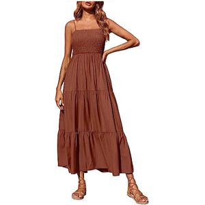 Generic Z-66 Brown Women Sleeveless Spaghetti Strap Dresses Dresses for Teen Girls Crew Neck Chiffon Beach Bohemian Hawaiian Tropical Plain Maxi Long Fall Summer Dresses 2024 KO 3XL