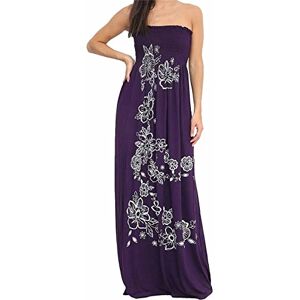 Kaz Long Dresses For Women UK Chunky Flower Printed Sheering Ladies Sleeveless Plus Size Maxi Dresses For Women UK Boobtube Floral Dress Bandeau Maxi Dress Purple 12-14