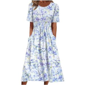 Generic Z-496 Royal Blue Short Sleeve 0 for Women Summer Fall Crewneck Spandex Floral Print Maxi Long Loose Fit Lounge Dresses Women Soft Comfy Clothing Trendy XL