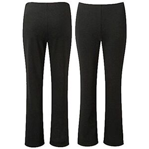 MUGHNIO New Ladies Pack of 2 Bootleg Trousers Women Boot Cut Elasticated Waist Ribbed Pants (UK-10 27" Short Inside Leg, Black)