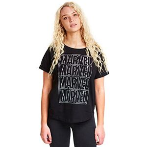 MARVEL Women's Line Logo T Shirt, Black (Black Blk), XL UK