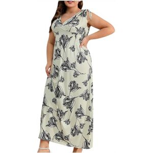 Plus Size Summer Dresses for Women UK Sleeveless Sundress V Neck Straps Loose Fit Boho Dresses Printed Corset Dressing Gown Maxi Dresses Dressy Elegant Ladies Dresses for Loungewear Holiday