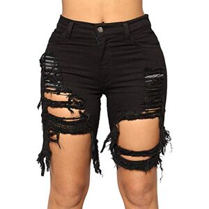 FeMereina Women 's Casual Jean Shorts Mid Rise Ripped & Distressed Destroyed Raw Hem Denim Shorts with Pockets (Black, M)