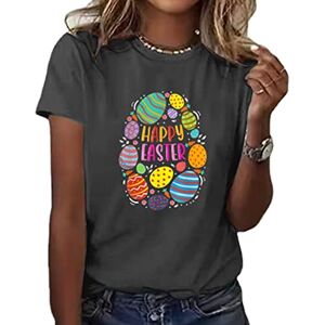 Clodeeu Womens Easter Tops Cartoon Print Cotton Short Sleeve Tshirt Spring Summer Casual Blouse Festival Clothes Dark Gray