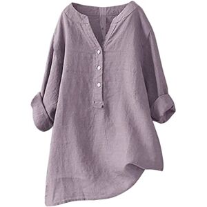 vohiko Tops for Women UK Summer Cotton Linen Blouse, Womens Button Down Shirt Long Sleeve Dress Shirts Wrinkle Free Collar Formal Dress V Neck Blouses Tops Purple