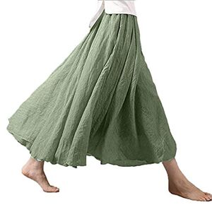 Xmiral Women Bohemian Mid-Calf Skirt Style Elastic Waist Band Cotton Linen Long Maxi Dress (XL,Light Green)