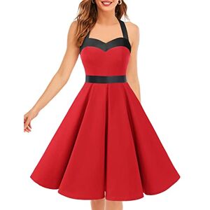 DRESSTELLS Vintage 1950s Cocktail Prom Dress for Women, 50s 60s Retro Pinup Formal Wedding Guest Tea Party Halter Rockabilly Swing Short Dress Red Black L