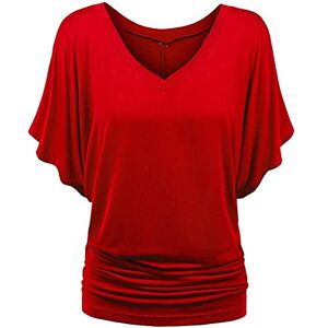 Mothers Day Womens Tunic Tops Sale Clearance Plus Size Elegant Casual Solid Short Sleeve Batwing Sleeve Blouse V-Neck Loose Tops Office UK Size Ladies Henley T-Shirt for Christmas Mother's Day Deals