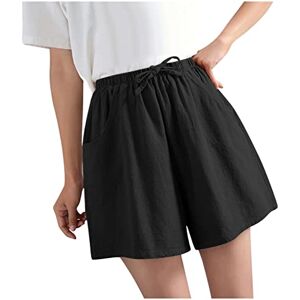 Drawstring Elastic Waist Linen Shorts for Women Cotton Comfy Workout Plain Shorts Stretchy Summer Beach Holiday Shorts Ladies Casual Loose Outdoor Plus Size Short Pants with Pockets Black