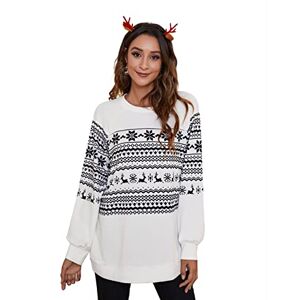 YBENLOVER Womens Merry Christmas Sweatshirt Funny Xmas Long Sleeve Top Jumper Pullover (L, U-White)