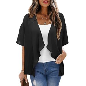 STYLEWORD Womens Summer Kimono Cardigan Ladies Short Sleeve Lightweight Sheer Cover Up Shrug Open Front Tops(Black,Medium)