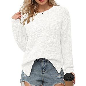 GRECERELLE Womens Chunky Knit Jumper Sherpa Fleece Fuzzy Fluffy Sweatshirt Ladies Casual Crew Neck Tunic Sweaters Winter Autumn Spring Warm Soft Pullover Tops for Women (White, XL)