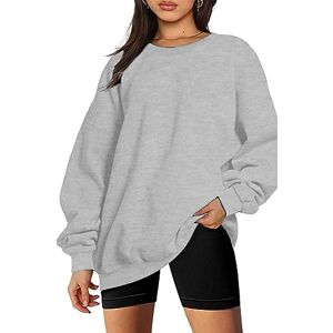 GOLDPKF Womens Jumpers Longline Oversized Fleece Sweatshirts Solid Color Cosy Long Sleeve Warm Comfortable Tops Casual Tunic Tops Grey Size S UK6-8