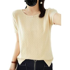 Ailaile Womens Short Sleeve Sweaters Tops Summer Thin Pullover Cotton Knit Shirt Crew Neck Lightweight Pointelle Blouse, Beige, L