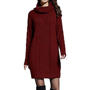 Women Solid Color Turtleneck Knit Sweater - Casual Long Sleeves Pullover Cable Knit Sweater Dress,Slim Comfy Pullover Winter Warm Jumper Tops,Red,3XL