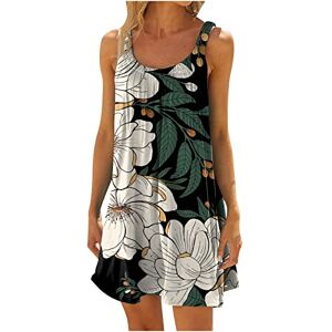 Generic T-058 Army Lime Green Ladies Sleeveless Dresses Flower Graphic Loose Fit Dresses for Women Boat Neck Beach Brunch Hawaiian Ruched Tropical Midi Knee Length Fall Summer Dresses 2024 TI XXL