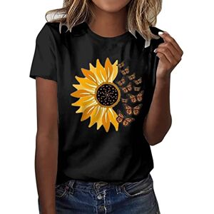 Birthday T Shirts For Women Cocila Women Cute Graphic Print Crew Neck T-Shirt Sunflower Printed O Neck T Shirt Women Loose Fit Floral Printed Tee Shirt Clothing Women Space Pack