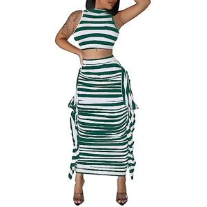 Women's Sleeveless Tank Top Elastic Waist Slim Bodycon Side Tassels Long Midi Pencil Skirts Set Sweatshirt Hoodie, Green, S