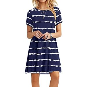 MOLERANI Summer Dresses for Women UK Casual T-Shirt Dress Short Sleeve Ladies Beach Dress (S, Navy Wavy Striped)