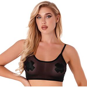 CHICTRY Women's Mesh Sheer Fishnet See Through Spaghetti Straps Crop Top 3# Black XXL