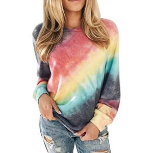 Women's Long Sleeve Tie Dye Printed Casual Sweatshirts Hoodies Pullover Jumpers Tops T Shirts (# 09-Red-Yellow, Medium)