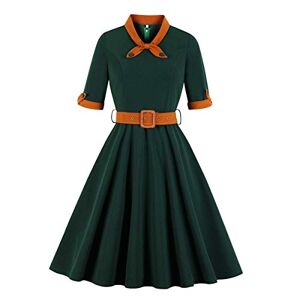 1950s Dresses for Women UK 50s Style Audrey Hepburn Vintage 1940s Rockabilly Retro Short Sleeve Sailor Tie Neck A Line Swing Midi Skater Dress Cocktail Party Evening Prom Gown Plus Size Green L