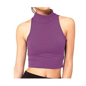Womens Sleeveless Plain Polo HIGH Neck Crop TOP T-Shirt Turtle Vest 8-14 (UK 12, Purple)