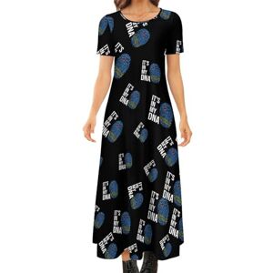 Songting It's In My DNA Aruba Flag Women's Summer Casual Short Sleeve Maxi Dress Crew Neck Printed Long Dresses 2XS