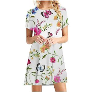 Generic X-862 Beige Womens Short Sleeve Dresses Butterfly Flower Print Dresses for Women Crew Neck Beach Hawaiian Tropical Midi Fall Summer Dresses 2024 Clothing Regular Fit AZ L