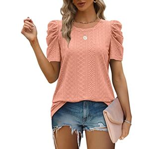 Aokosor Womens Tops Size 14-16 Coral Pink Tops for Women UK Ladies Summer Tops Puff Sleeve T Shirts Womens Clothes Tee