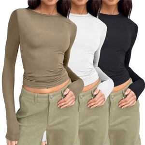 Asiyan Pack Of 3 Slim Fit Tops, Casual Round Neck Long Sleeve Shirt, Women's Basic T-shirt, Crop Top, Tee Shirt, Women's Long Sleeve Shirt, Round Neck Cropped Tee, Women's Casual Shirts Womens Casual ( Color