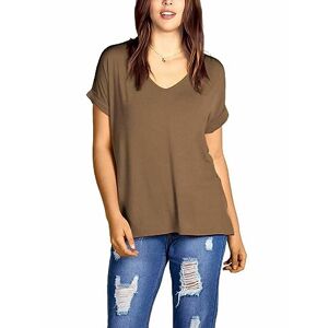 Shopygirls Women Oversized Baggy Loose Fit Turn up Batwing Sleeve Ladies V Neck Top T Shirt (Brown, 24-26)